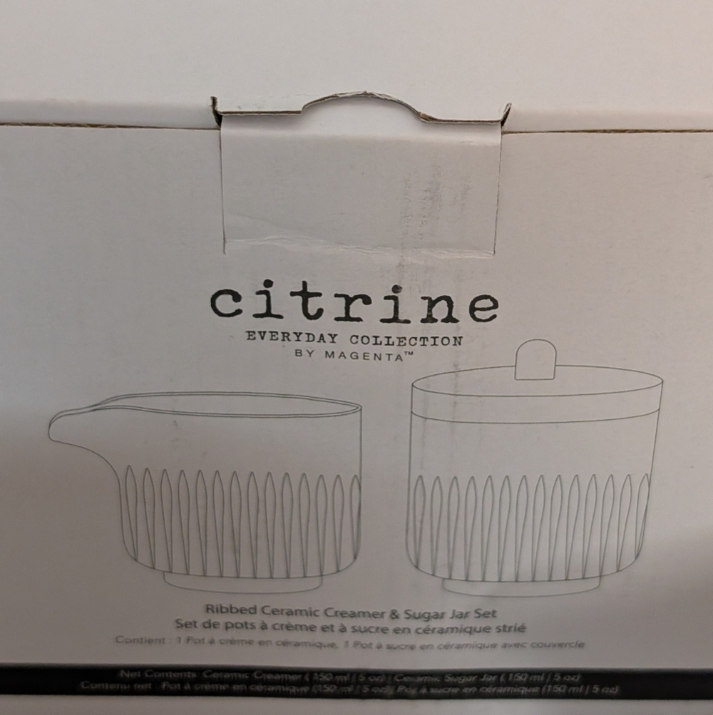 Citrine Everyday Collection Magenta Ribbed Ceramic Creamer & Sugar Jar Set NIB - Picture 3 of 4